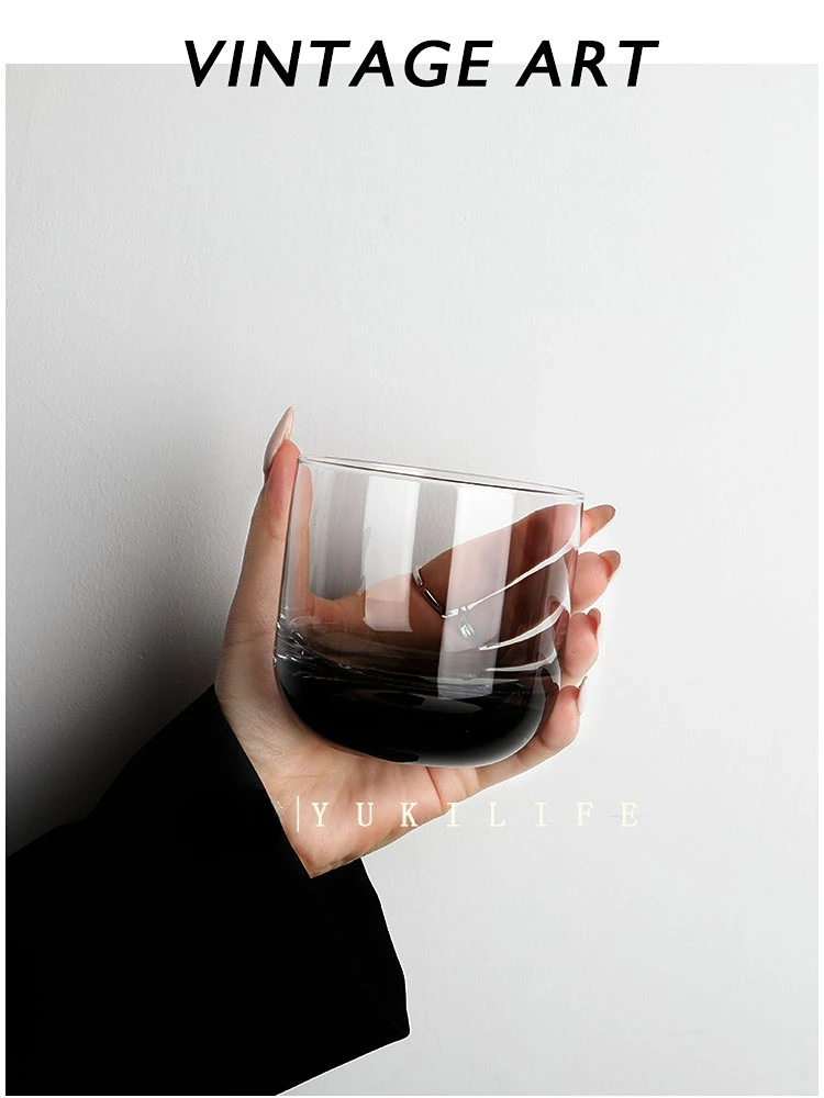 كوب ماء زجاجي كريستالي رمادي عتيق على الطراز الشمالي، مصنوع يدويًا، ويسكي النبيذ الأصلي، أدوات مائدة منزلية بسيطة