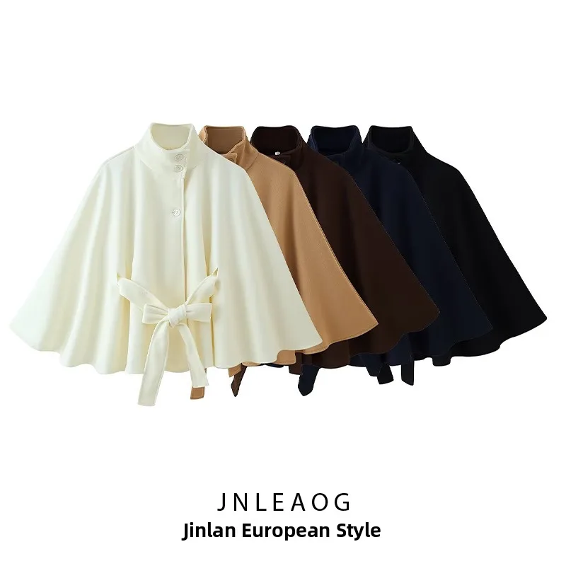 

JNLEAOG Осенняя новинка: Женское шерстяное пальто с высоким воротником, универсальное, с поясом, в уличном стиле, с длинными рукавами