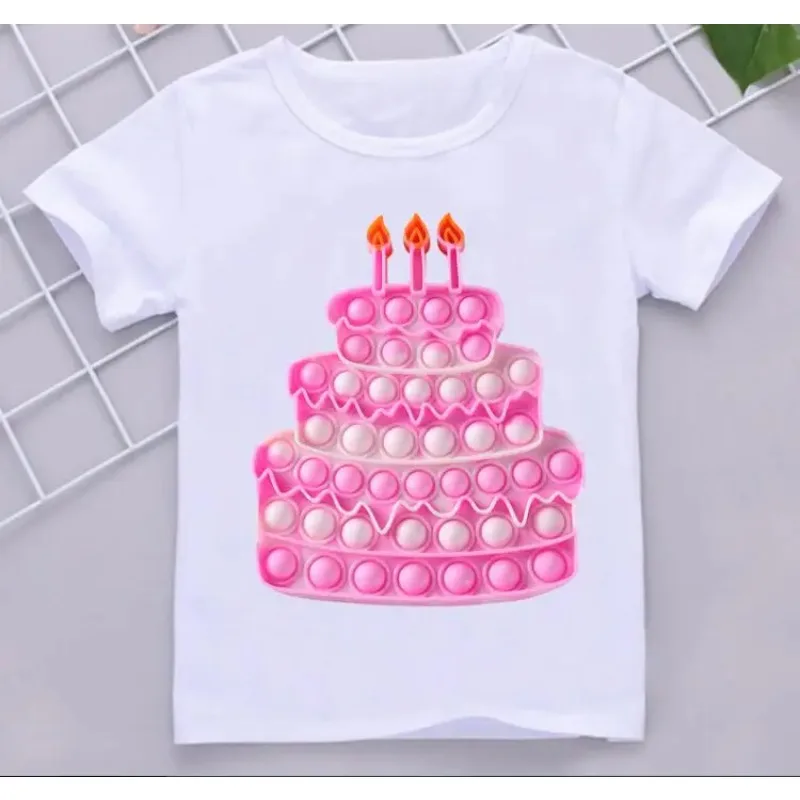 Bonito e engraçado arco-íris aniversário t-shirt para meninos e meninas, brinquedo popular, Hot SaleCake, Harajuku Street T-shirts