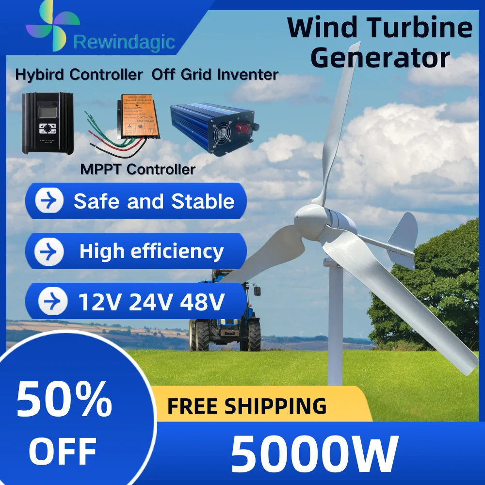 Fast Shipping Wind Generator 5000W 5KW High Efficiency Wind Turbine 12V 24V 48V  Windmill RV Yacht Farm Home Appliance