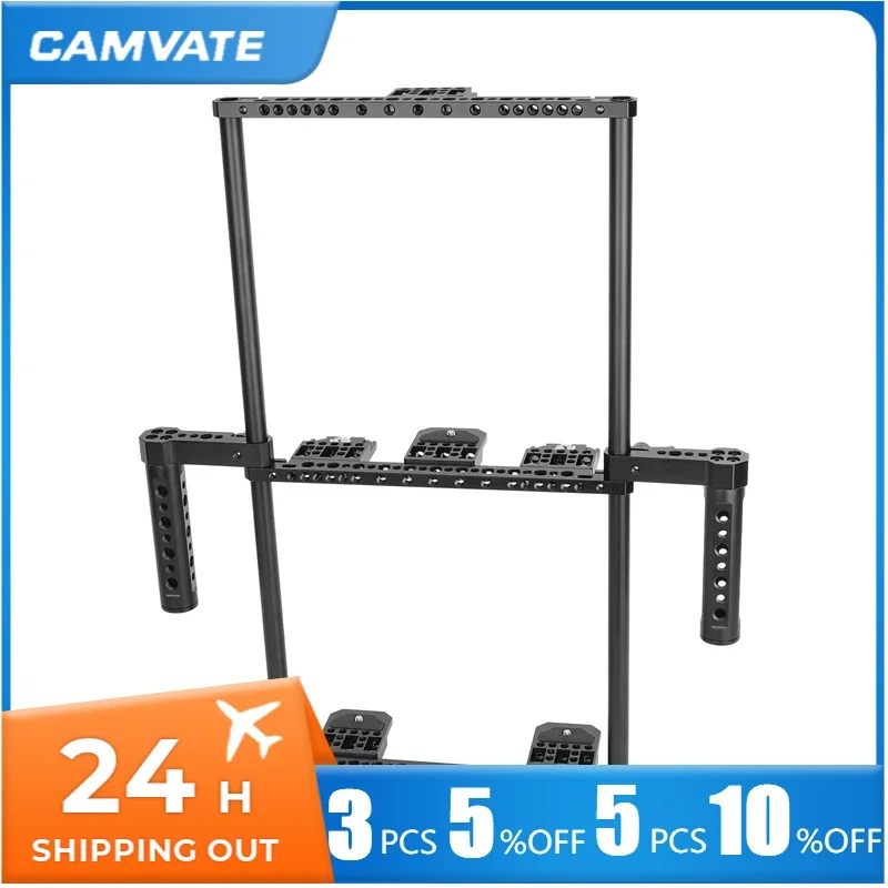 CAMVATE Handhold Triple Director's Monitor Cage Rig with Dual Rod Handgrips& Cheese Plate-Style For 5 to 8