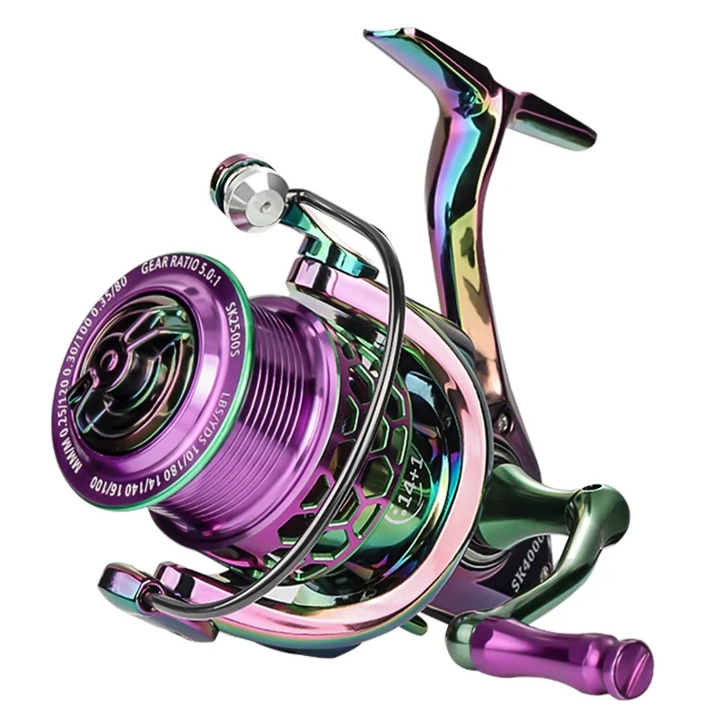 Micro Metal Spinning Wheel Colorful Far-Cast Fishing Reel with Handle Road Ya Wheel Fishing Gear Sea Pole Wheel Fake Bait