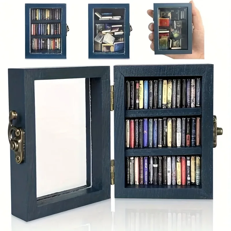 A Mini Bookshelf Collection + 60 Mini Books Shake To Organizer Brings You Good Mood for Home Office Decor Decorative Ornaments