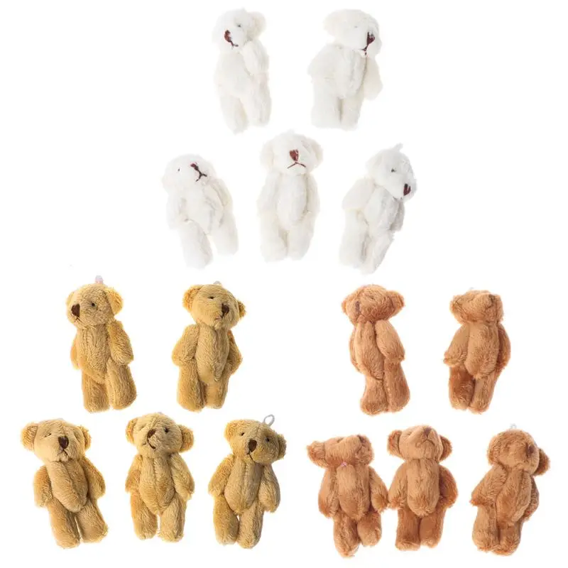 

Y1UB 3’’ Bag Pendant Cartoon Plush Joint Bear Keychain Mini Stuffed Bear Women Backpack Handbag Decorated Gift Favorite 5pcs
