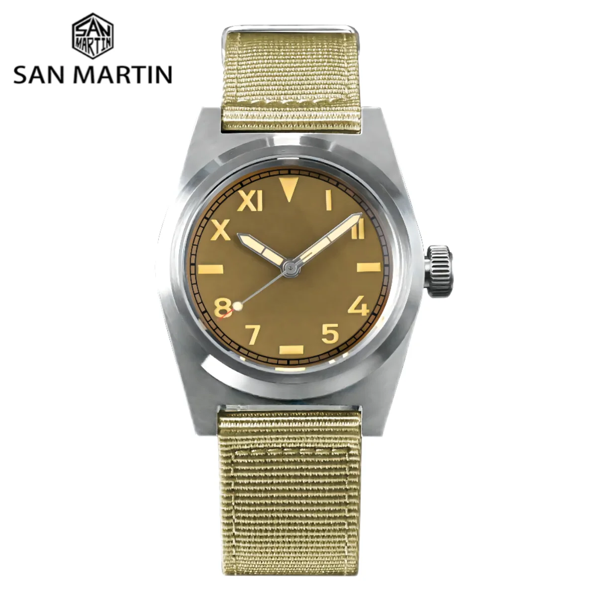 

San Martin Pilot 38mm Vintage Military Enthusiasts Sapphire YN55 Automatic Mechanical Men Watches Strap 20Bar Lume SN0031-1