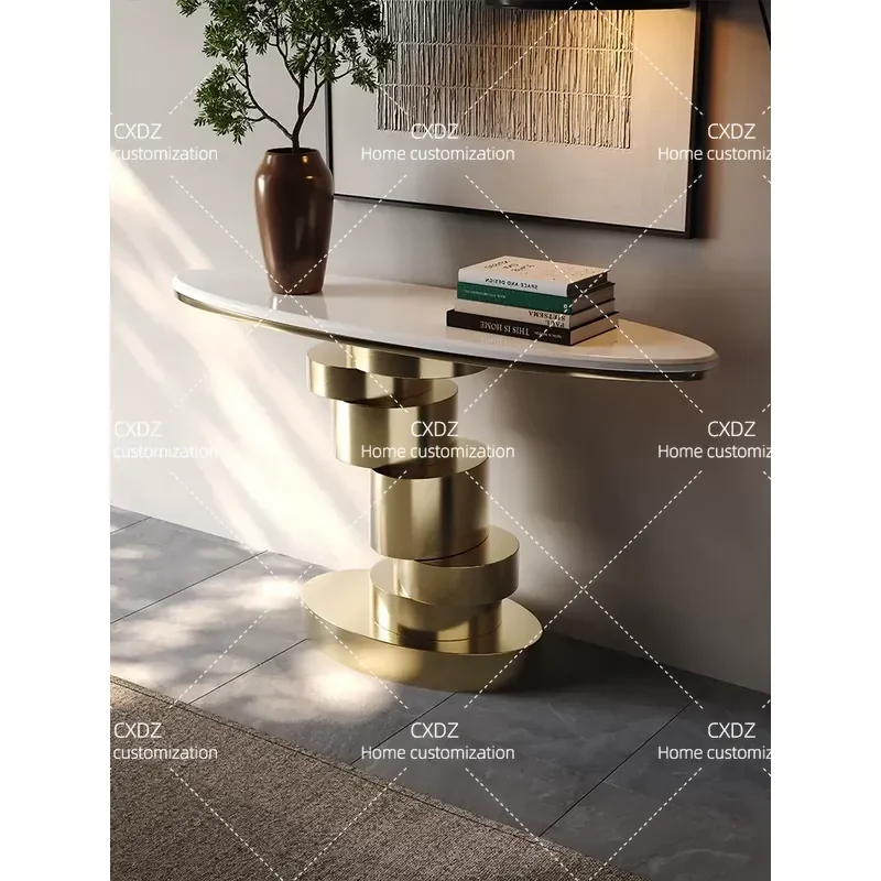 Natural Blue Jadeite Semi Round Entrance Table Luxury Stone Foyer Console for High End Villa Light Luxury Home Decor
