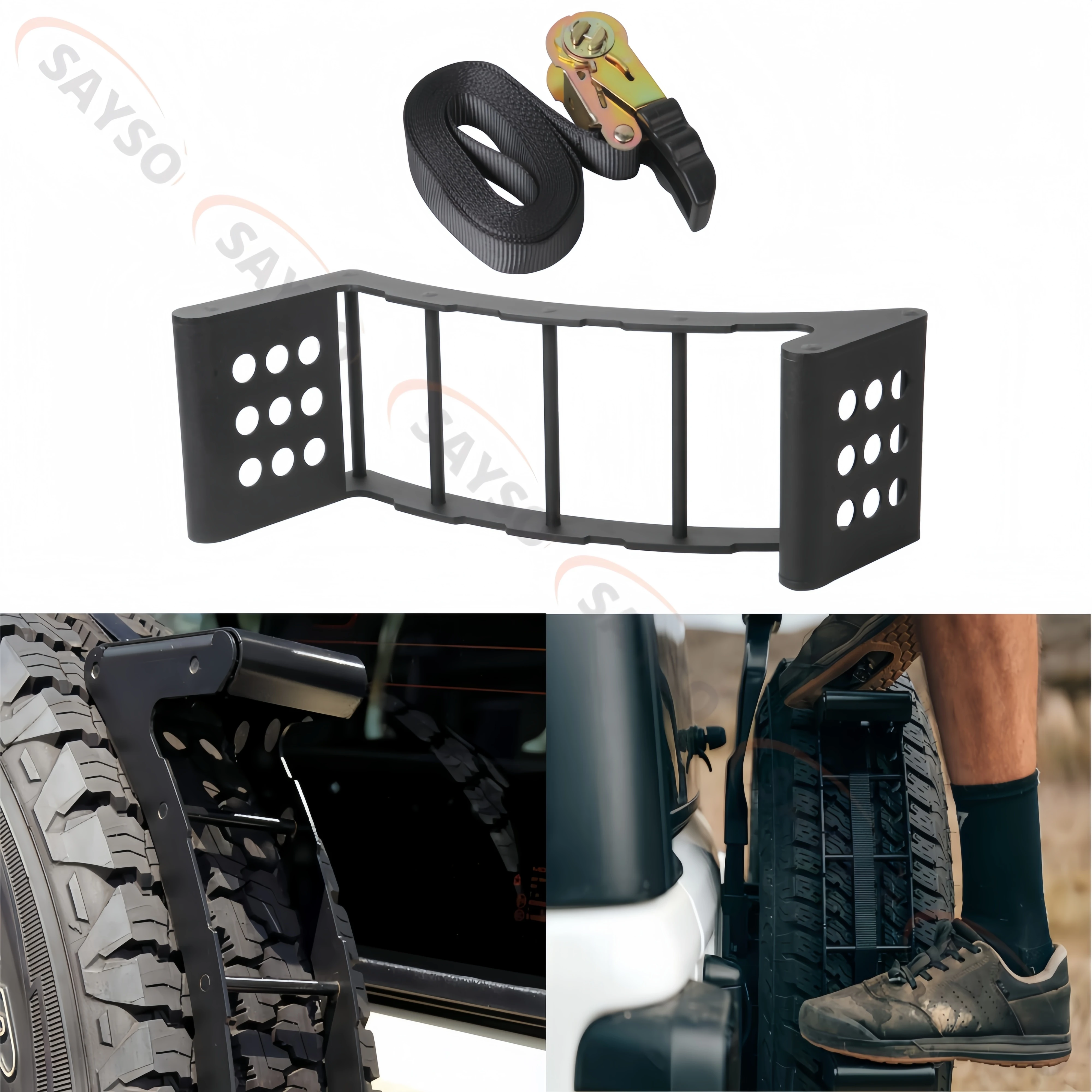 Spare Wheel Step Portable Universal Wheel Ladder Non-Slip fit for Truck, SUV, Pickup with Rope Tightener fit 24