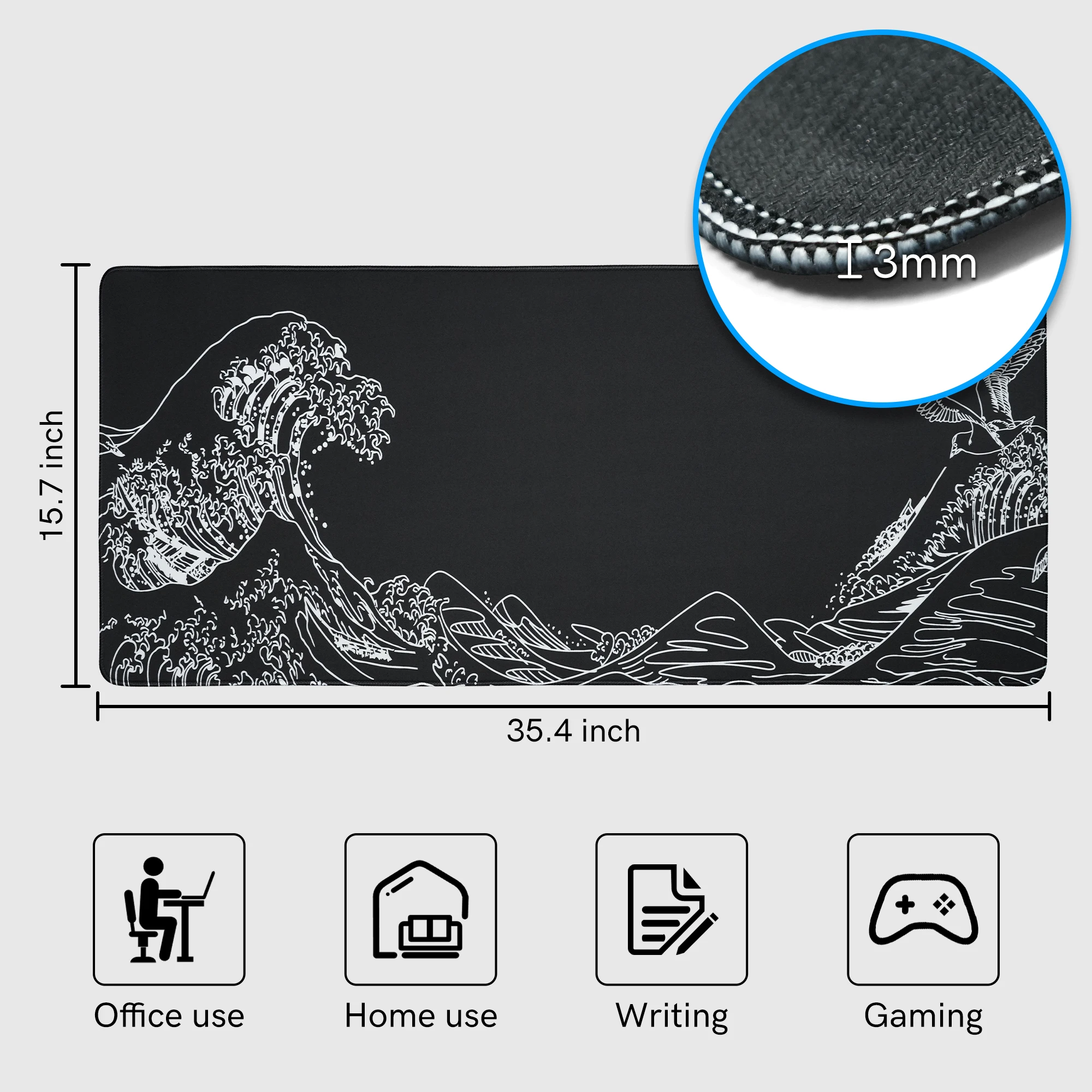 WOMIER KANAGAWA Line Themed Desk Mat Mechanical Keyboard Mouse Pad 90x40cm Large Keyboard Mouse Pad Mat for Office