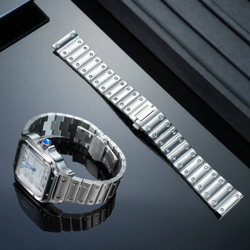 

21mm Silver Watchband for Carter Seko Santos WHSA0007 WSSA0009 Whsa0010 Men Watch Strap SANDOZS tainless Steel Accessories