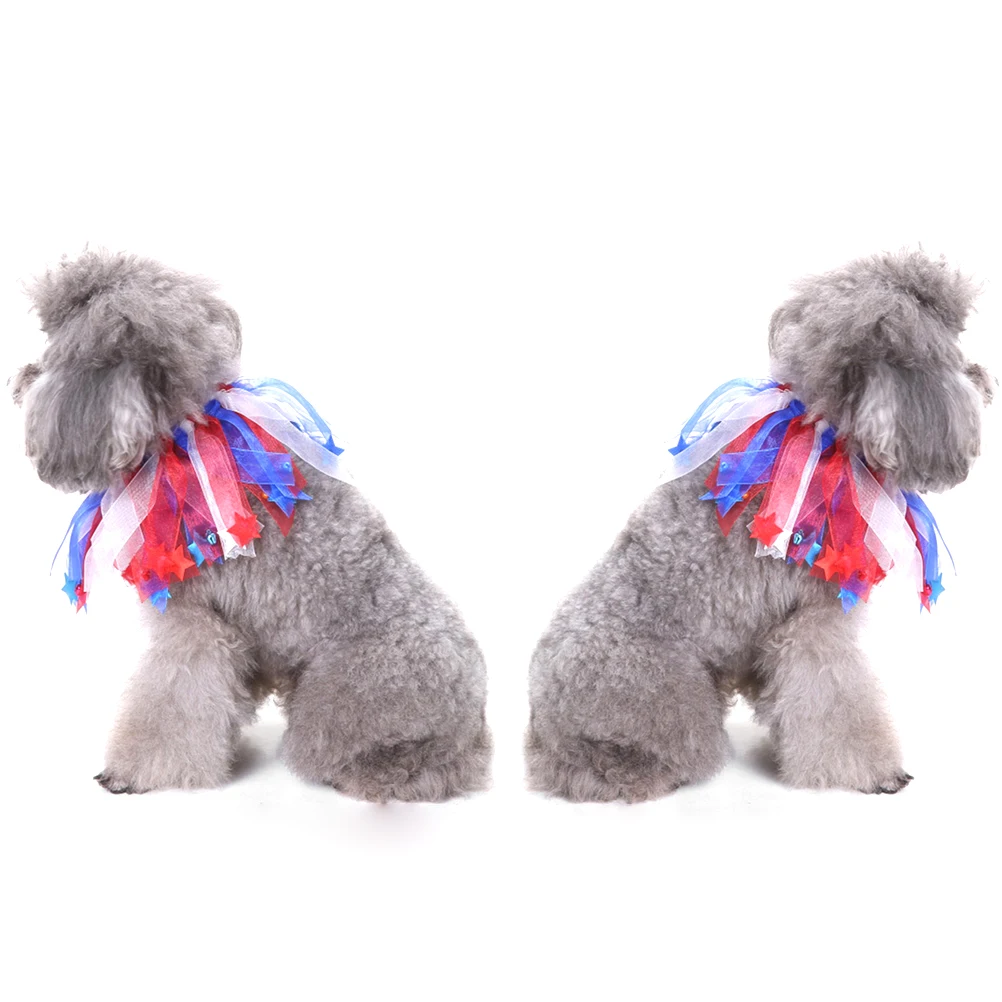 

Adorable Elastic Pet Collar Colorful Pom Poms Decorative Necklace Dog Birthday Party Costume Small Blue White Circular Polyester