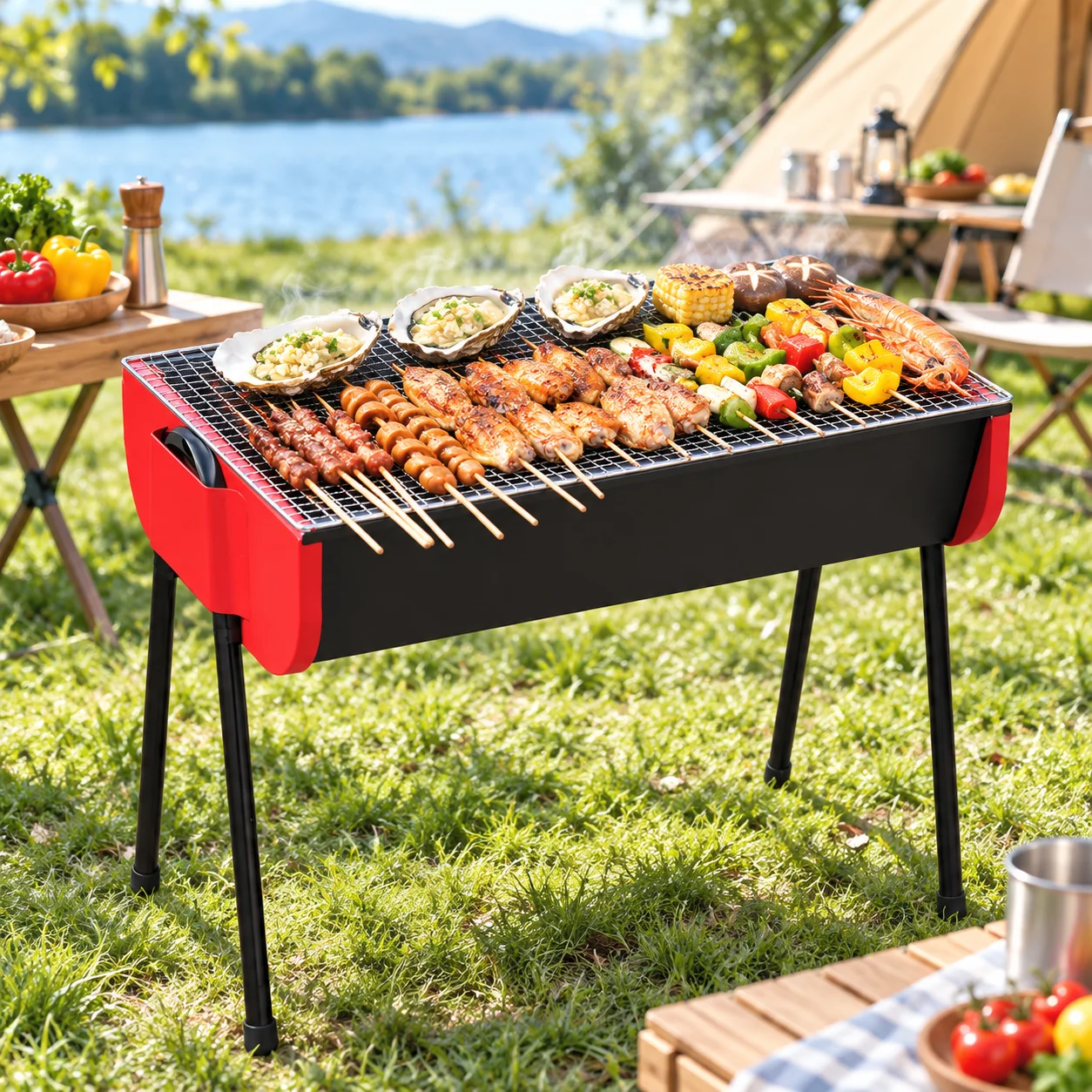 Camp Grill Portable Folding - رف شواء محمول صغير للاستخدام المنزلي،
