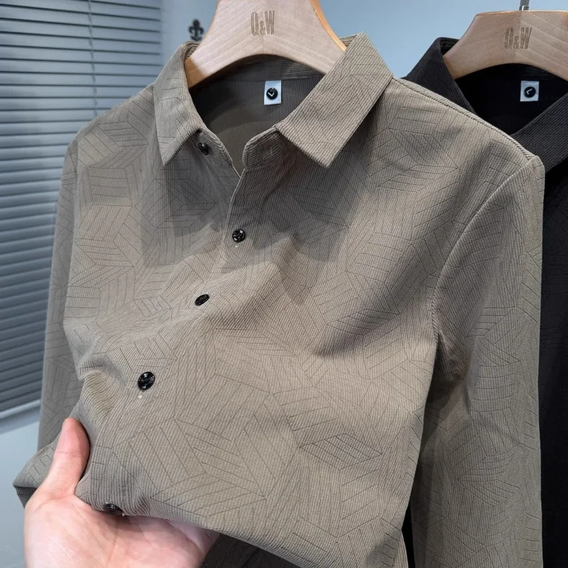 

Вельветовая мужская рубашка с длинными рукавами в стиле ретро, весна и осень, новая трендовая рубашка с принтом, повседневная куртка среднего возраста, модный универсальный топ