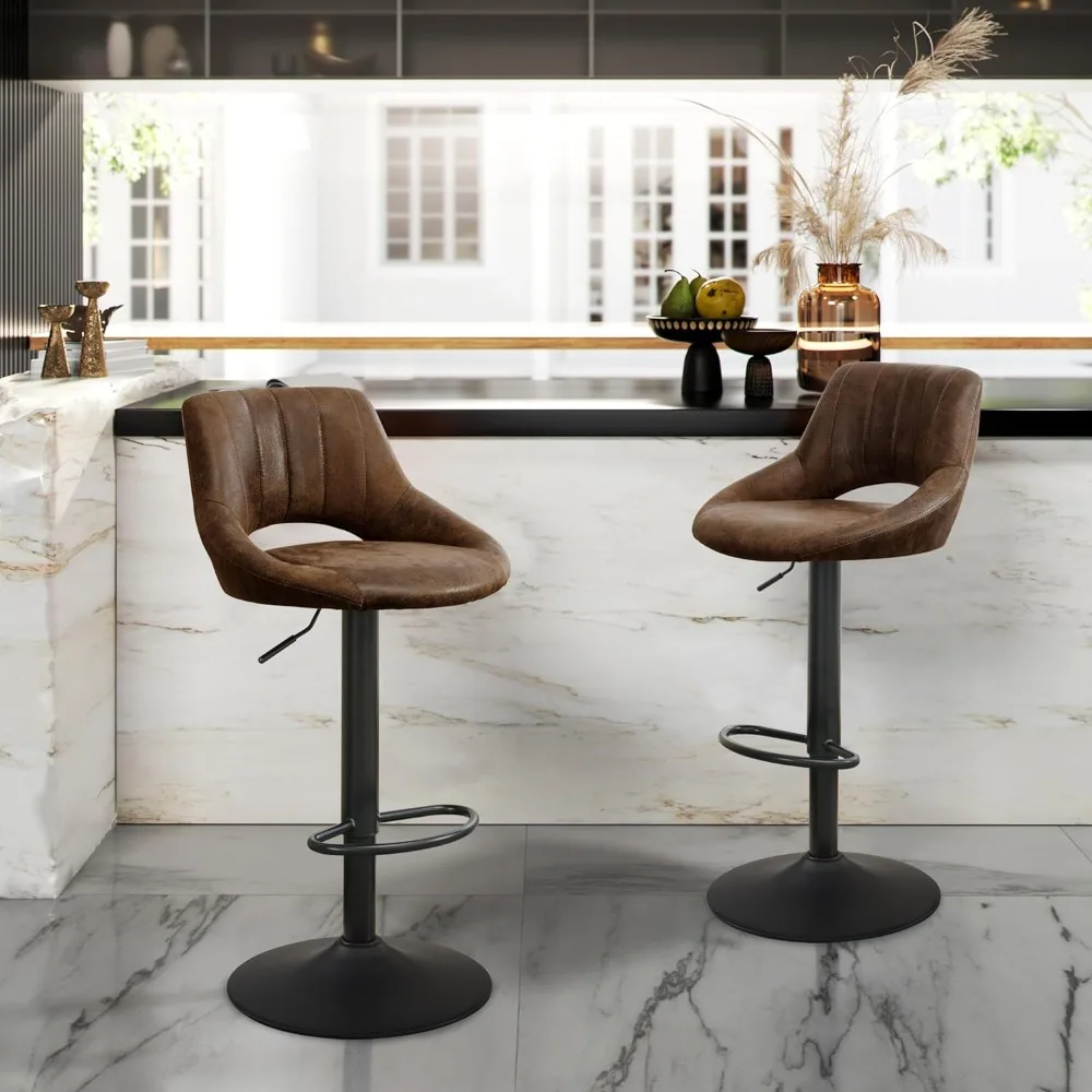 回転バースツール 2 個セット、調節可能なカウンター高さのバースツール、背もたれとフットレスト付きのモダンなバーチェア、アームレス C