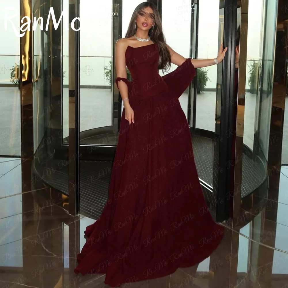 

Ranmo 2025 Customized Modern A Line Burgundy Wedding Party Dress Sleeveless Stain Evening Gown Vestido De Novia Floor-Length