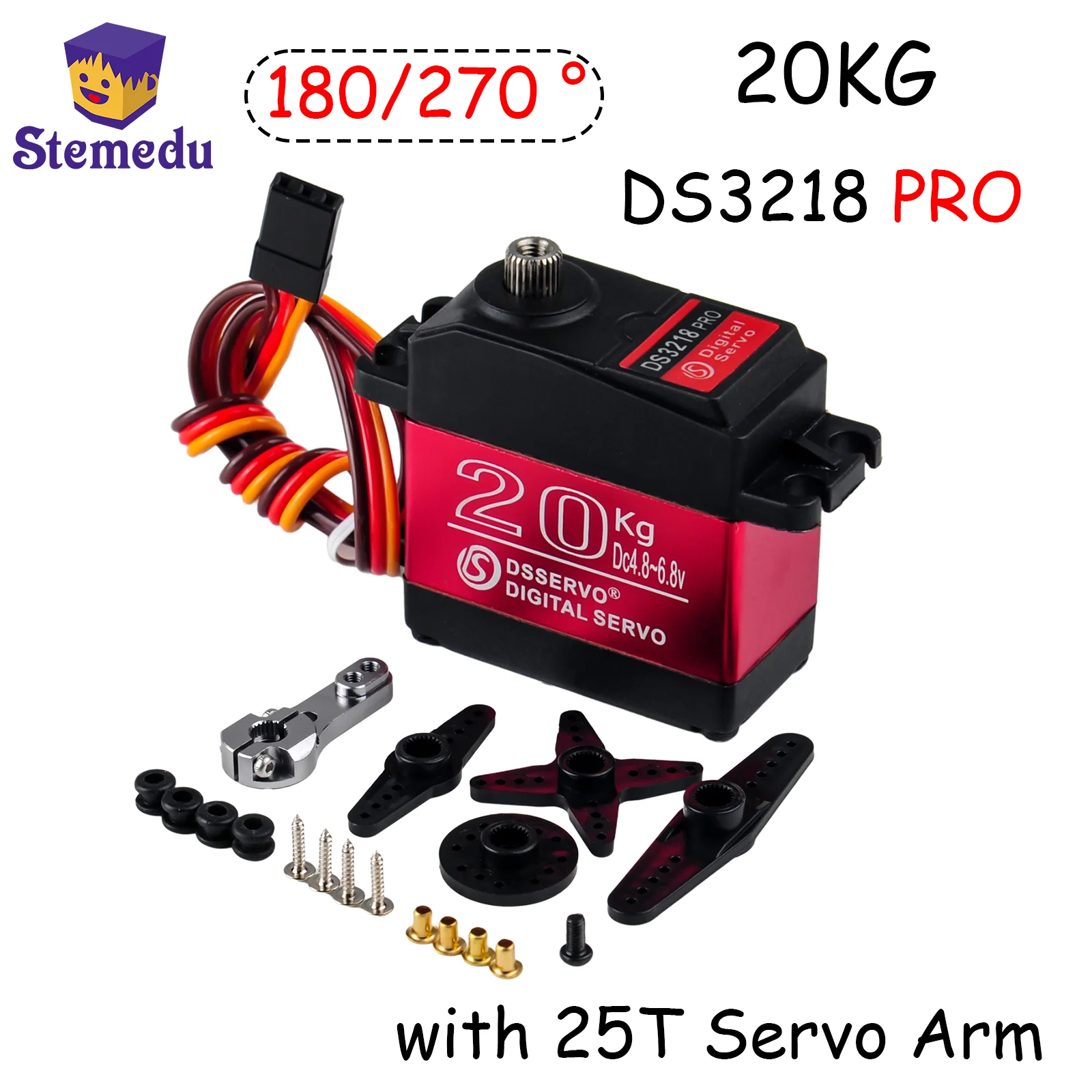 

DS3218MG Pro Цифровой сервопривод 20 кг с высоким крутящим моментом 0,09 секунд IP66 Водонепроницаемый для радиоуправляемых автомобилей 1/8 1/10 Большой крутящий момент с сервоприводом 25T IP66