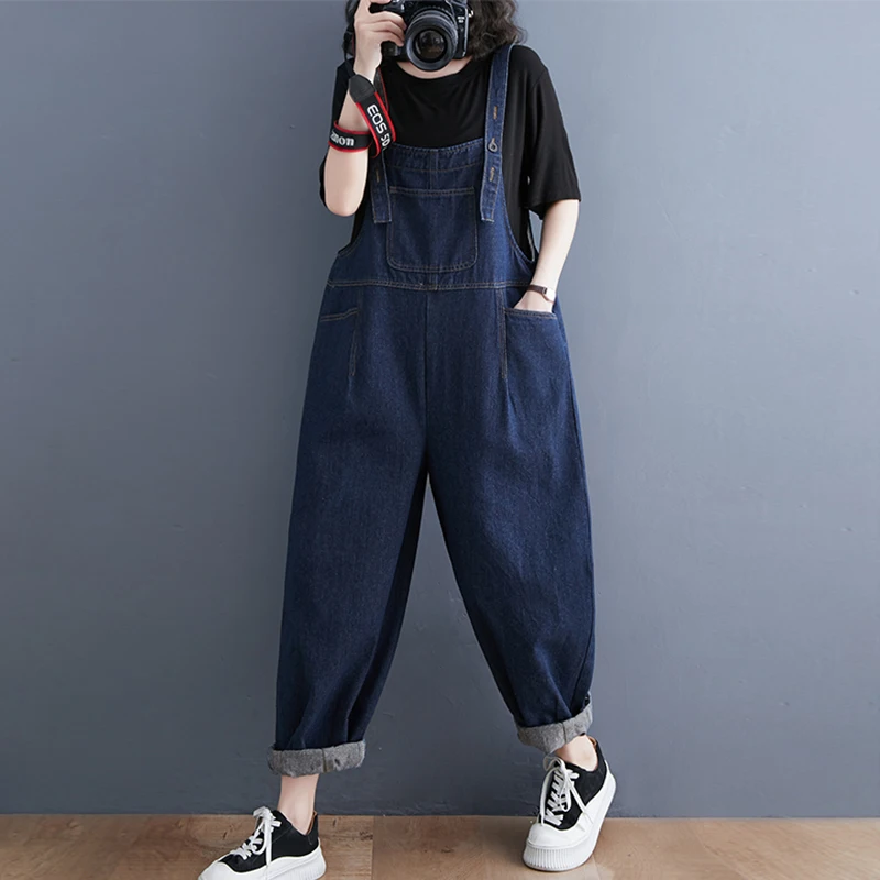 

Loose Oversized Mom Jeans Overalls For Women Casual Streetwear Wide Leg Denim Jumpsuit Vintage Strap Dungarees Baggy Cargo Pants