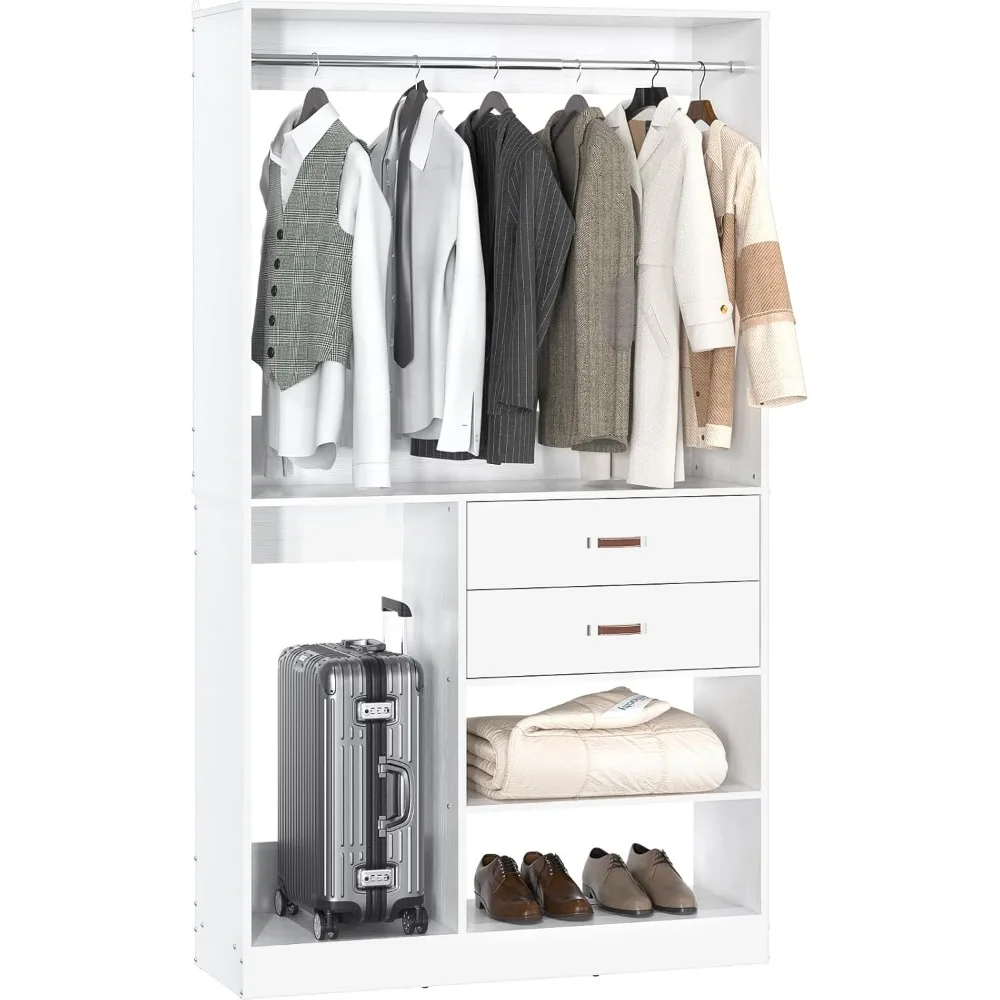 

Closet System, 40 Inches Stand-Alone Wardrobe with 2 Wood Drawers, 80'' Height Adjustable Cloth Garment Rack, Clothes Rack