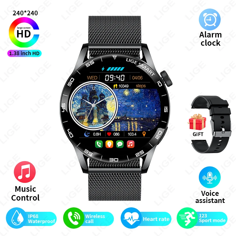 Origineel LUIK Smart Watch Draadloos bellen Weersverwachting Magnetisch opladen Waterdichte muziekbediening Heren smartwatch Android IOS - afbeelding 1