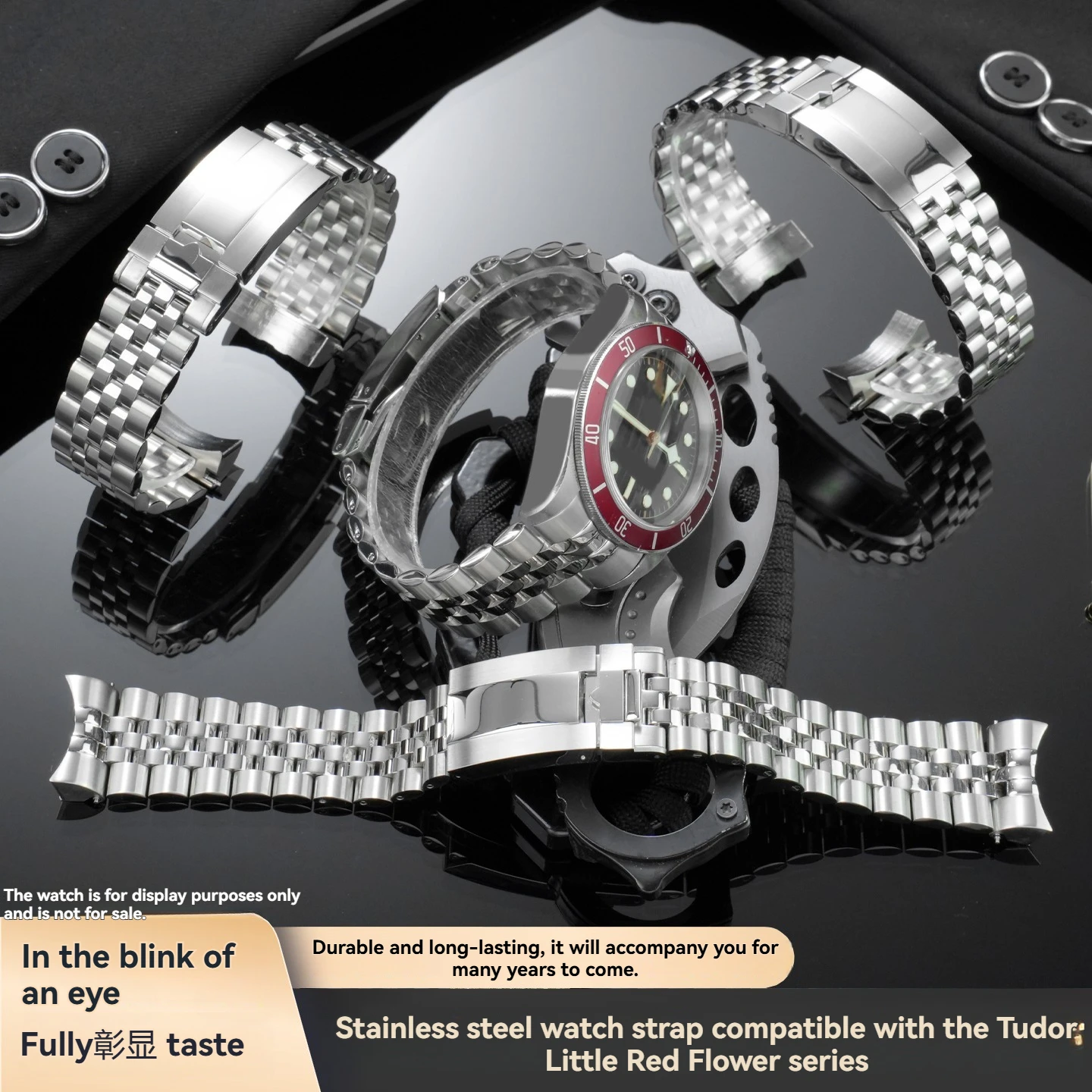 For Tudor “Little Red Flower” Panda Cola Chronograph Strap, 20/21/22 mm, Stainless Steel, Compatible with Black Bay 1958 M7941A