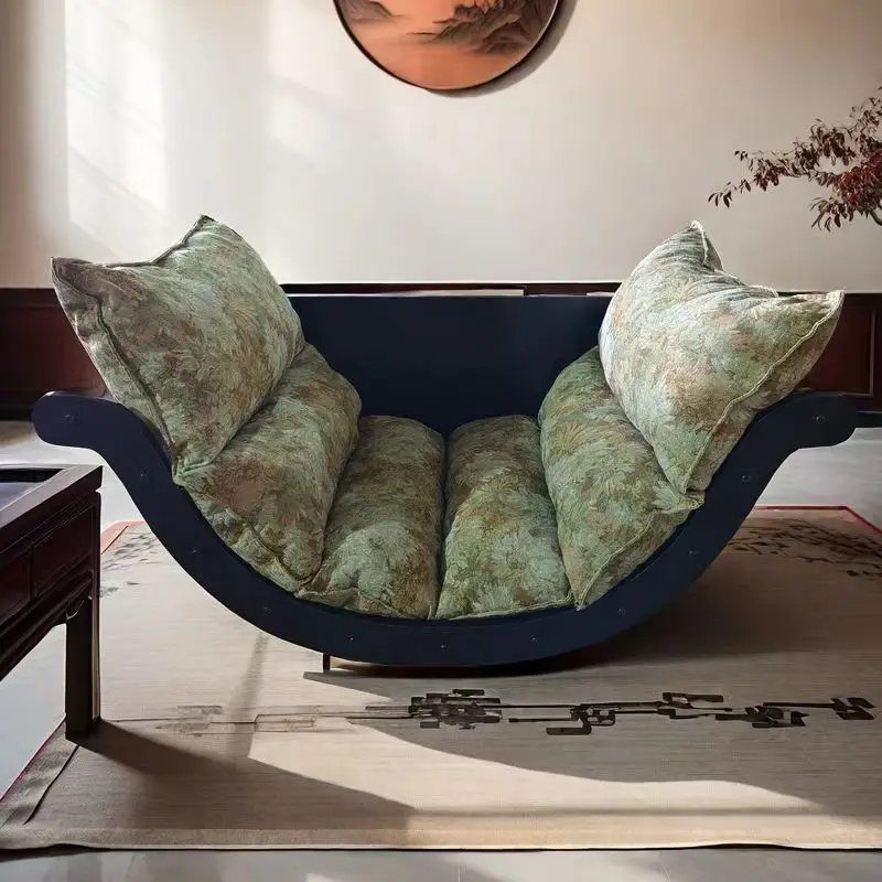 &Multifunctional Rocking Chair and Recliner Banana Boat Solid Wood Single Sofa Retro-Style Casual Rocking Chair for Room Use