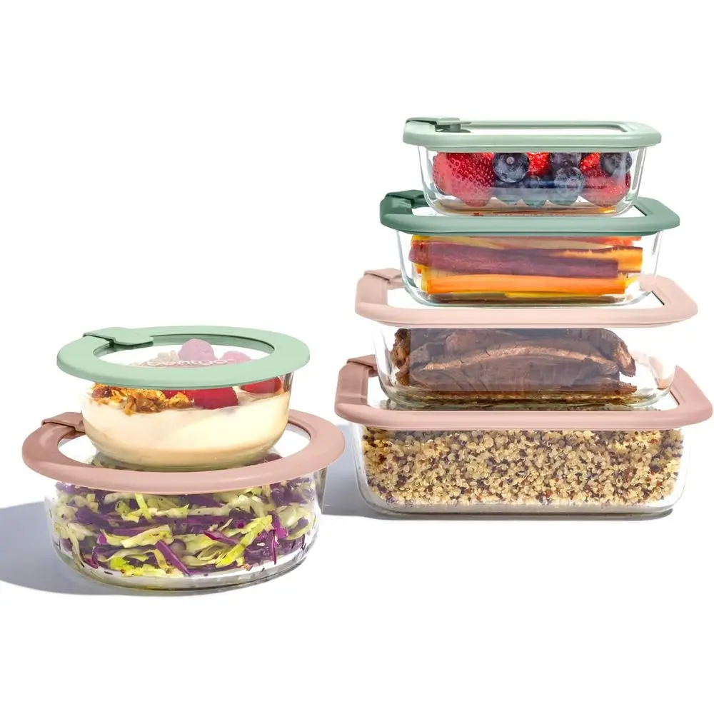 12-Piece Glass Food Storage Set with Airtight Lids, BPA-Free, Safe for Microwave, Freezer, and Dishwasher (Desert Sage)