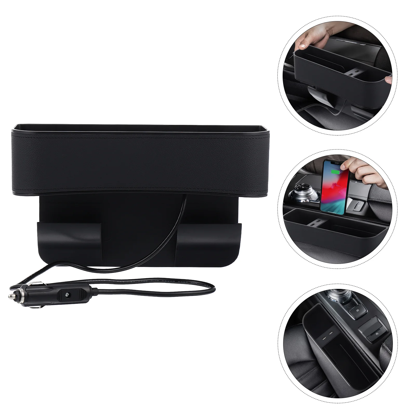 

1pc Usb Car Storage Box 2 Ports Car Seat Gap Filler Organizer Abs Dual Charging Compatible With Smartphone Wallet Keys