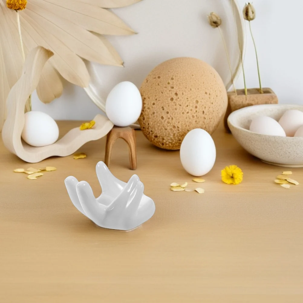 6 Pcs Eggs Breakfast Kitchen Cooking Table Decor Ceramic Hand Shaped Cup Holder