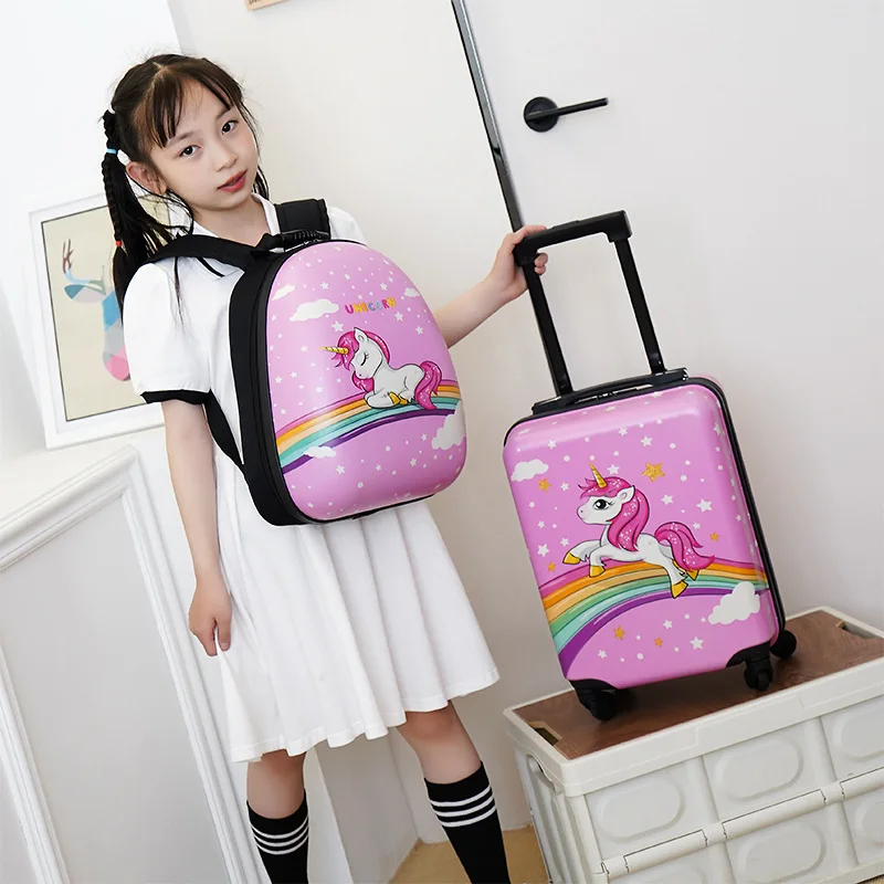 Cartoon Kinder Koffer niedlichen Passwort Roll gepäck Set Reisetaschen 18 Zoll Kinder Rucksack mit Rädern tragen Gepäck tasche