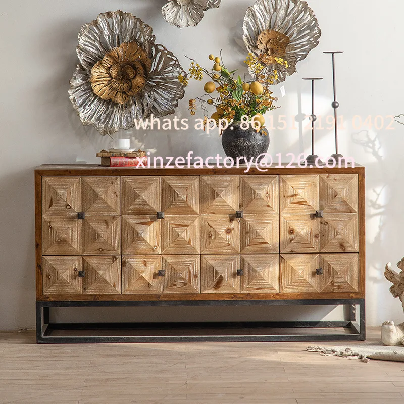 Customizable Stock Log Color Four-door Storage Entryway, Solid Wood Chest of Drawers, Style Retro Personality