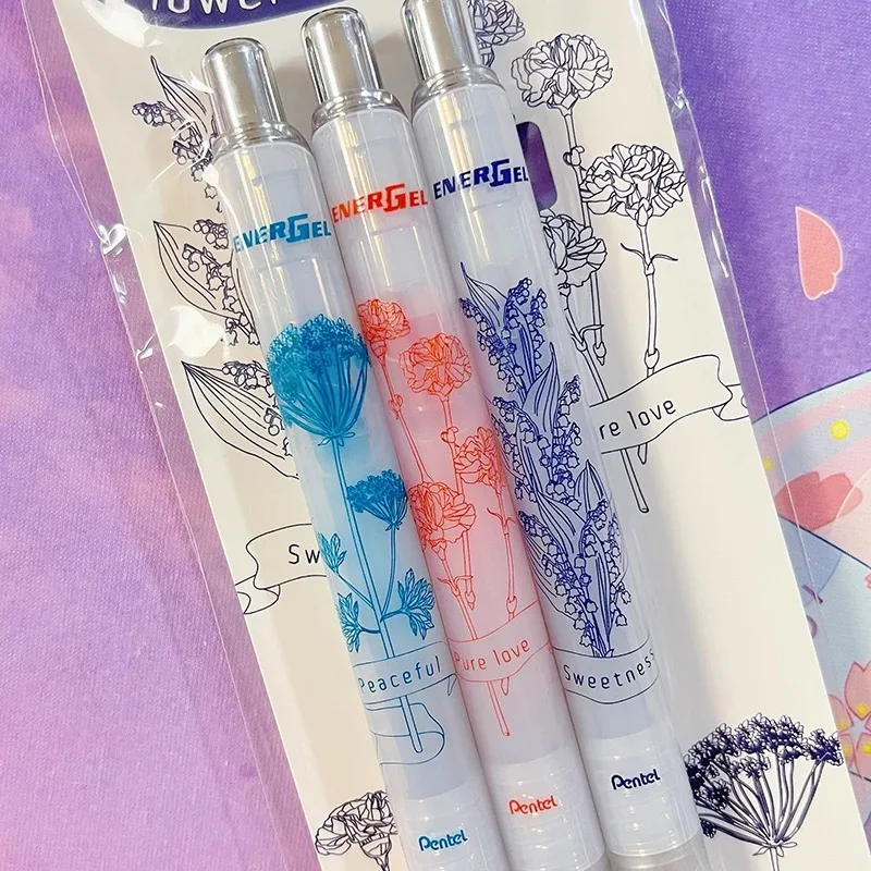 3pcs/set Pentel Energel Flower Language Limited Edition Gel Pen Quick-drying Ink Japanese Stationery School Supplies