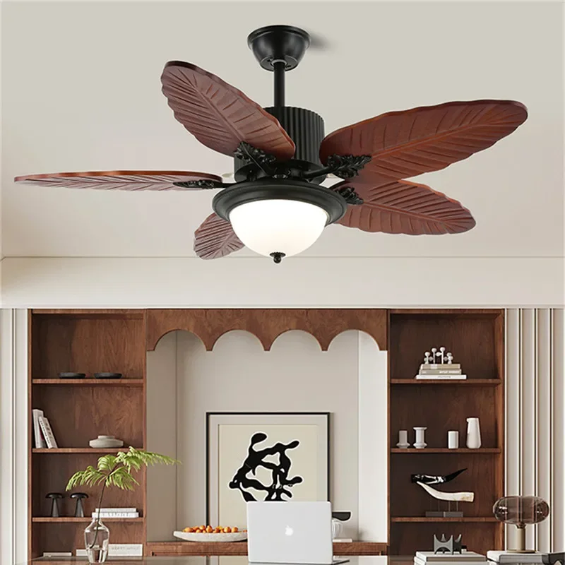 BROTHER European Luxury LED Fan Light American Retro  Living Room Restaurant Bedroom Ceiling Fan Light Remote Electric Fan Light