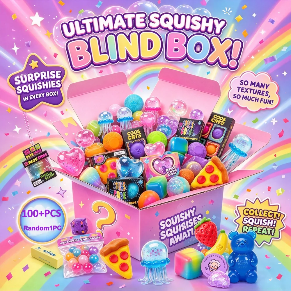 100+ Pieces Assorted Squishy Figures Blind Box Surprise Toys, Slow Rising Soft Fidget Toys Featuring Giant Gorilla, Moai Head, P