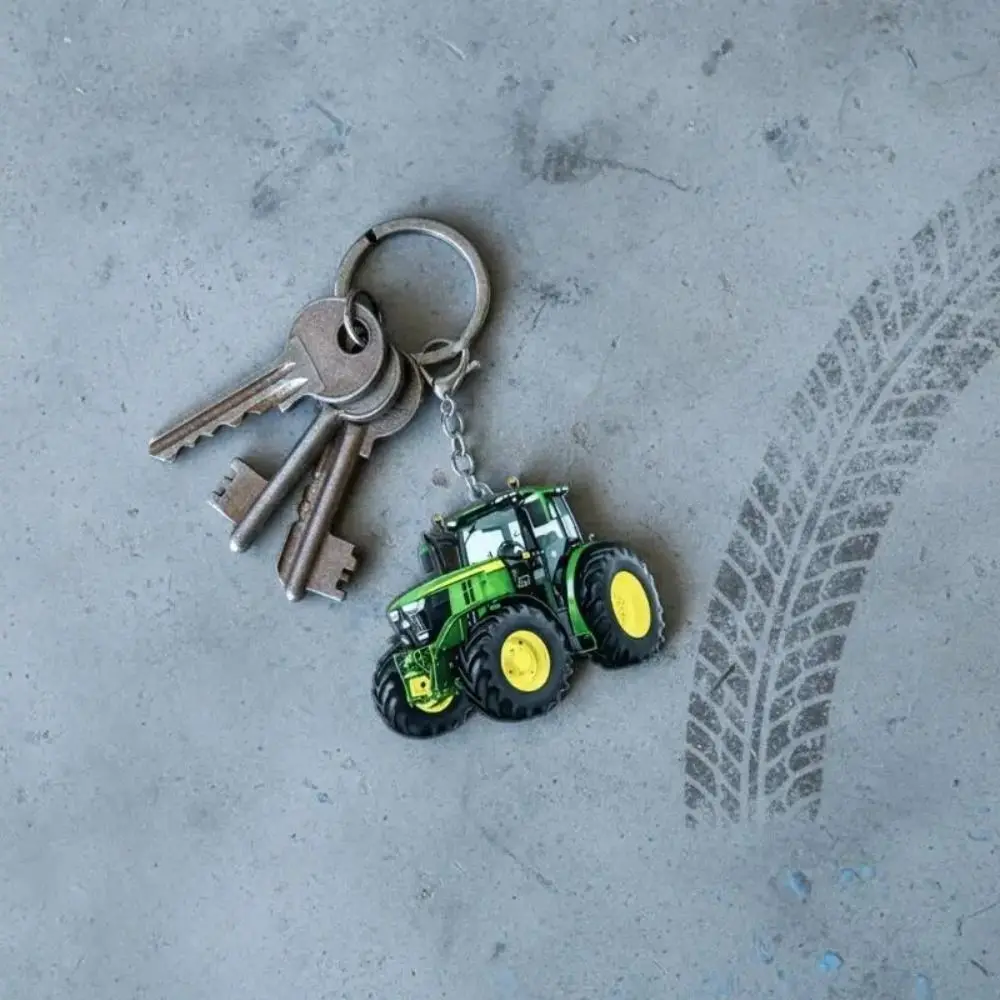 Fun 2D Flat Tractor Keychain Transparent Cartoon Car Key Ring Acrylic Simple Bag Charm For Adults Souvenir Keepsake