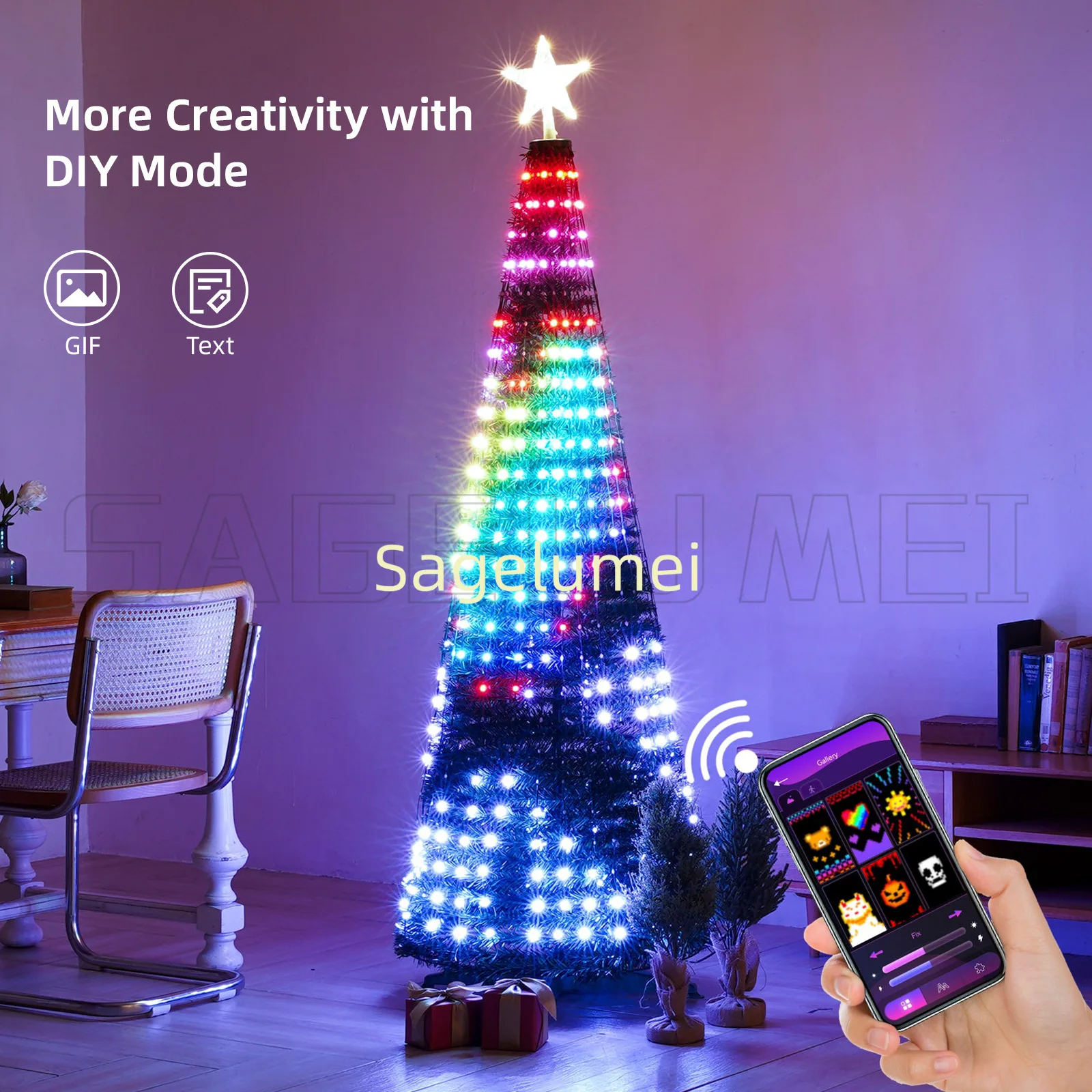 400 المصابيح الذكية أضواء شجرة عيد الميلاد مع ستار توبر APP التحكم عن بعد DIY بها بنفسك النص نمط مقاوم للماء الموسيقى مزامنة سلسلة مصباح ديكور