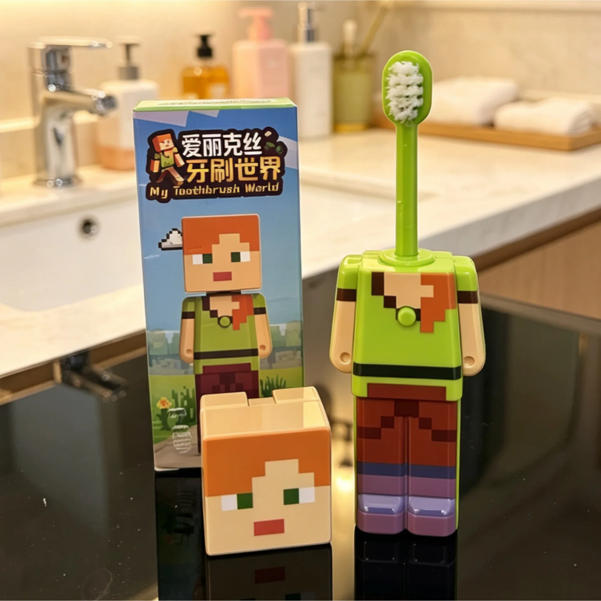 Anime my world Scalable Toothbrush Cute MC Figures Transformable Soft Bristled Toothbrush Fine Bristled Gifts view 4