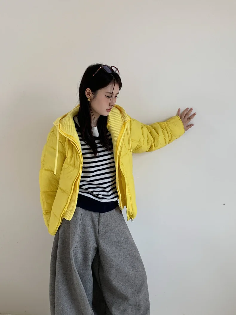 2026 Winter New Solid Color Long-sleeved Cotton Jacket Women's Fashion Versatile Hooded Bread Loose Korean Version Thick Coat