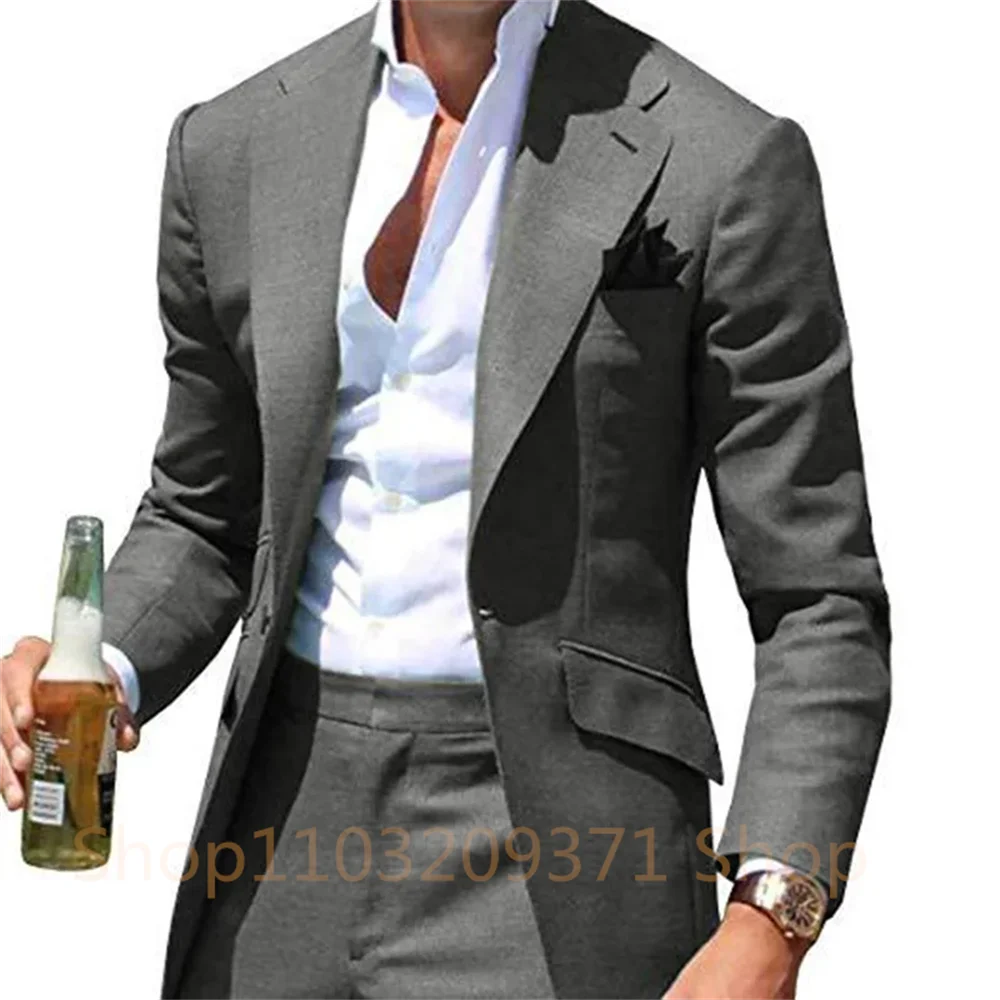 Green 2024 Business Men Suits Slim Fit 2 Piece Male Fashion Jacket with Pants Wedding Tuxedo for Groom Dinner Party Costume