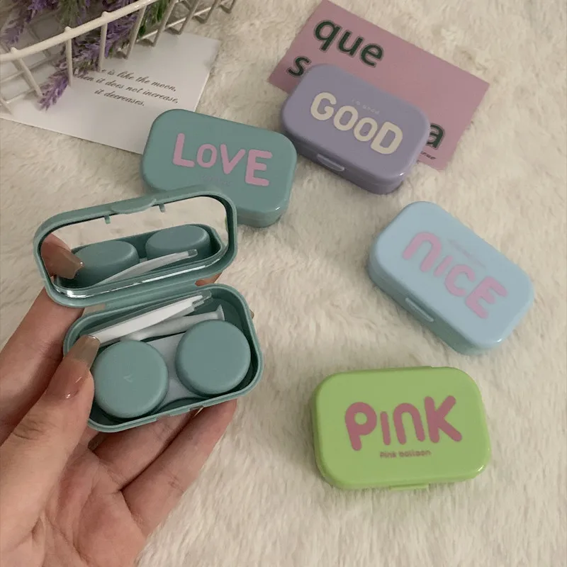 Ins Small Fresh Contact Lens Box Women Travel Portable Contact Lenses Case Companion Contact Lens Care Box with Mirror Tweezers