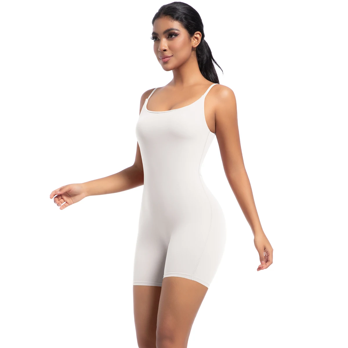 Hochfester Trainings-Stretch-Bodysuit für Frauen, Einteiler, schnelltrocknend, Hüft-Push-Up, Fitness-Shorts, Träger-Jumpsuit – Detail 35