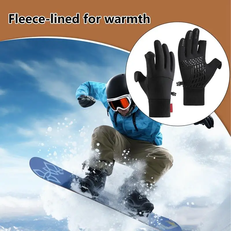 Hiking Gloves 2 Cut Fingers Design Windproof Thermal Gloves Fleece-Lined Winter Gloves Warm Running Gear For Women Men