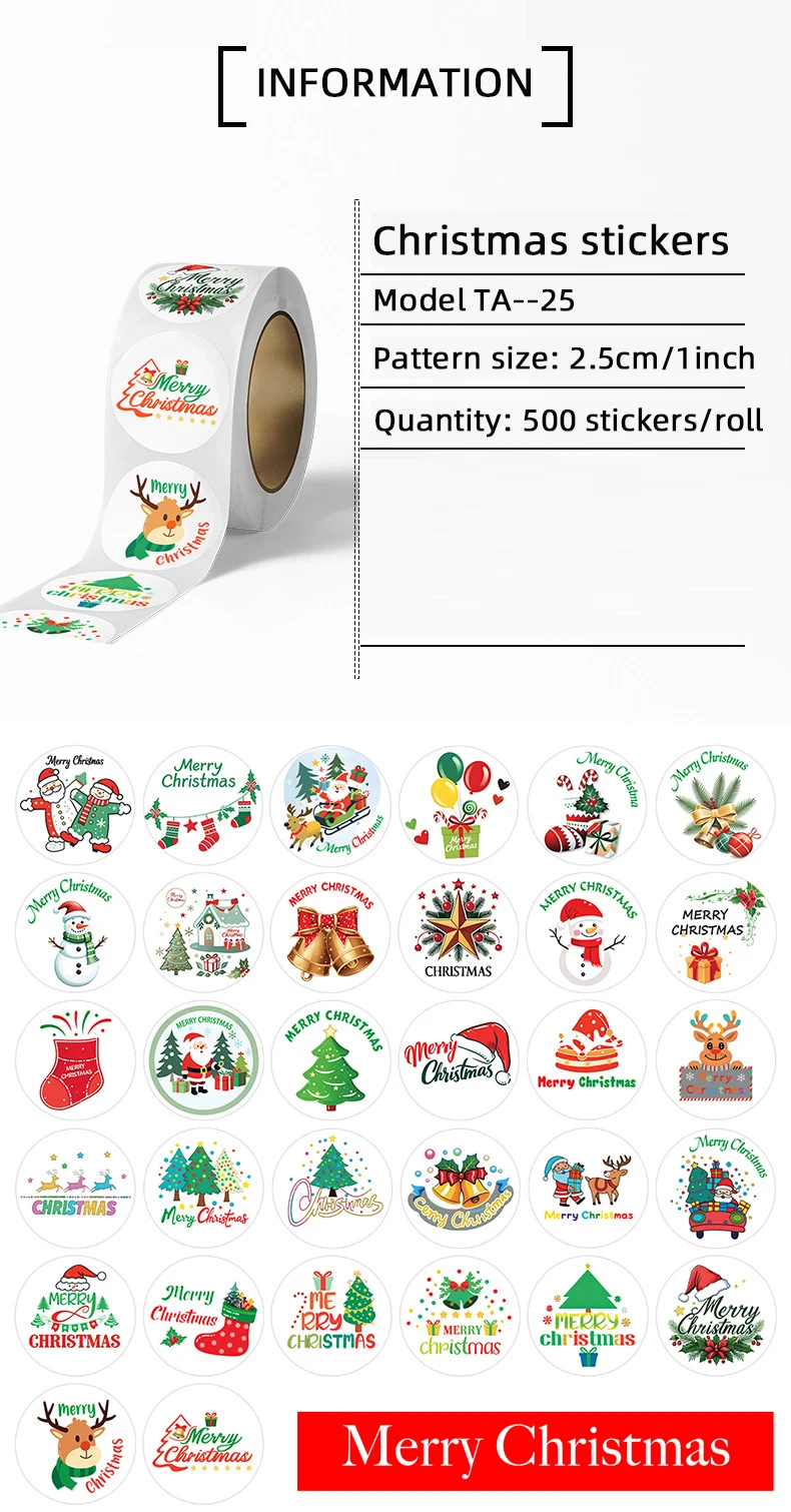 500 Stück Frohe Weihnachten Siegelaufkleber zum Dekorieren von DIY-Geschenken, Backpapier, Umschlägen und Schreibwaren für die Weihnachtsfeier-Dekoration – Detail 3