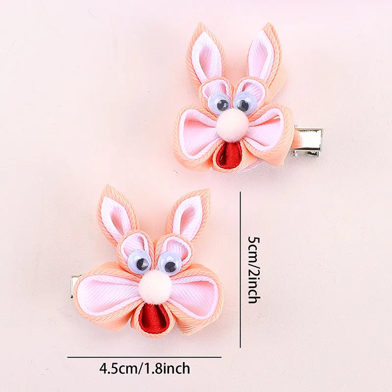 2Pcs Lovely Rabbit Hair Clip For Kids Pink Ribbon Bunny Ears Hair Clips Girls Barrettes Headwear Korea Simple Hair Accessories image 5