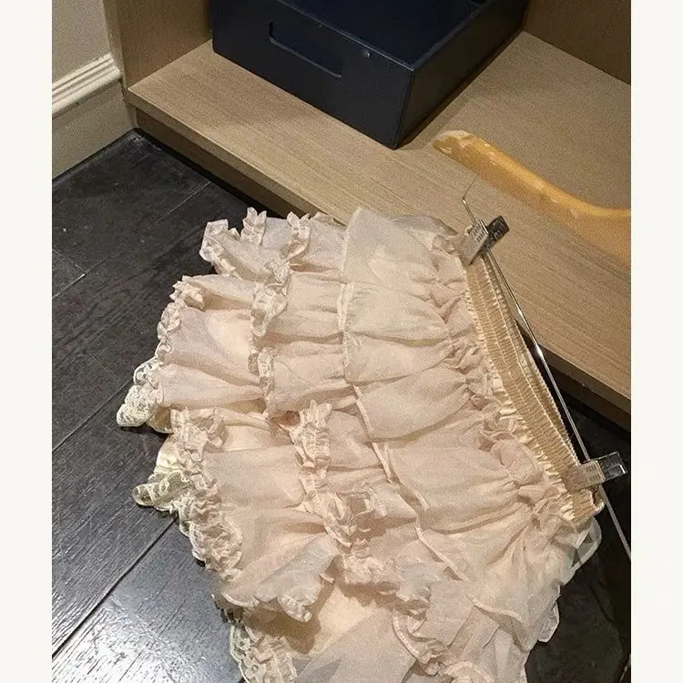 Spódnica Lolita Light Breath Sweet Cute Ballet Troupe Ball Grown Ruffle Lace Slim Fit Mini Cake Skirts Y2K Odzież damska Koreański