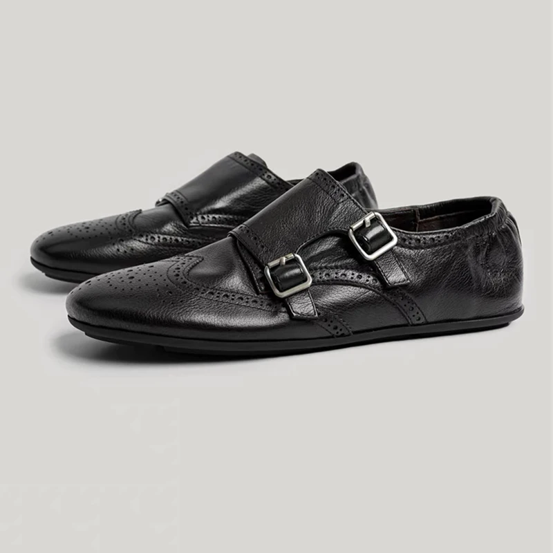 الرجعية المتسكعون النساء حقيقية جلد البقر مشبك الديكور جولة تو الشقق الانزلاق على أحذية السيدات اليدوية