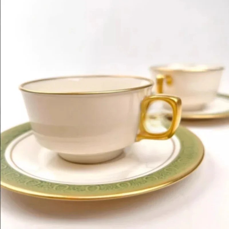 Premium bone china, pottery beans, green edge coffee cup, tea, exquisite gifts