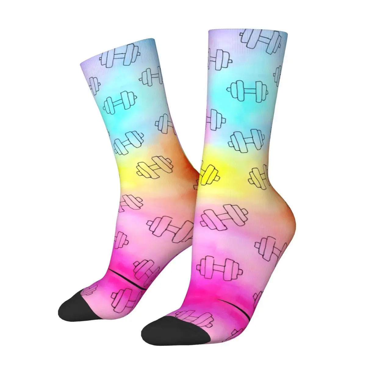 Hip Hop Vintage Rainbow Weights Crazy Men\'s compression Socks Unisex Gym Harajuku Seamless Printed Funny Novelty Happy Crew Sock