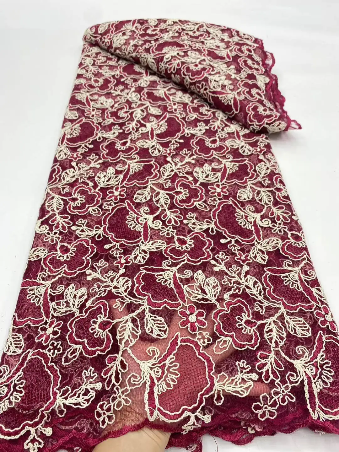 

2025 African French Nigerian High End Tulle Milk Silk Guipure Mesh Lace Fabric for Embroiderg Wedding Party Bride Sewing Dress