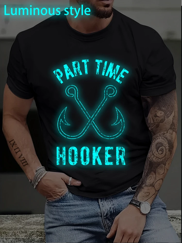 

Fishing Lovere Gifts Men Tshirts Fun Fishing Joke Luminous Style Tees Novelty Fisherman Cotton Shirts