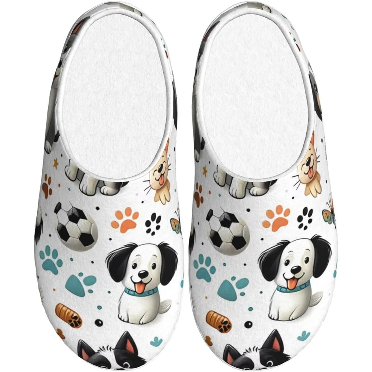 

Cute Cartoon Spotted Dog TPR Cotton Non-Slip Flannel House Slippers For Women Men