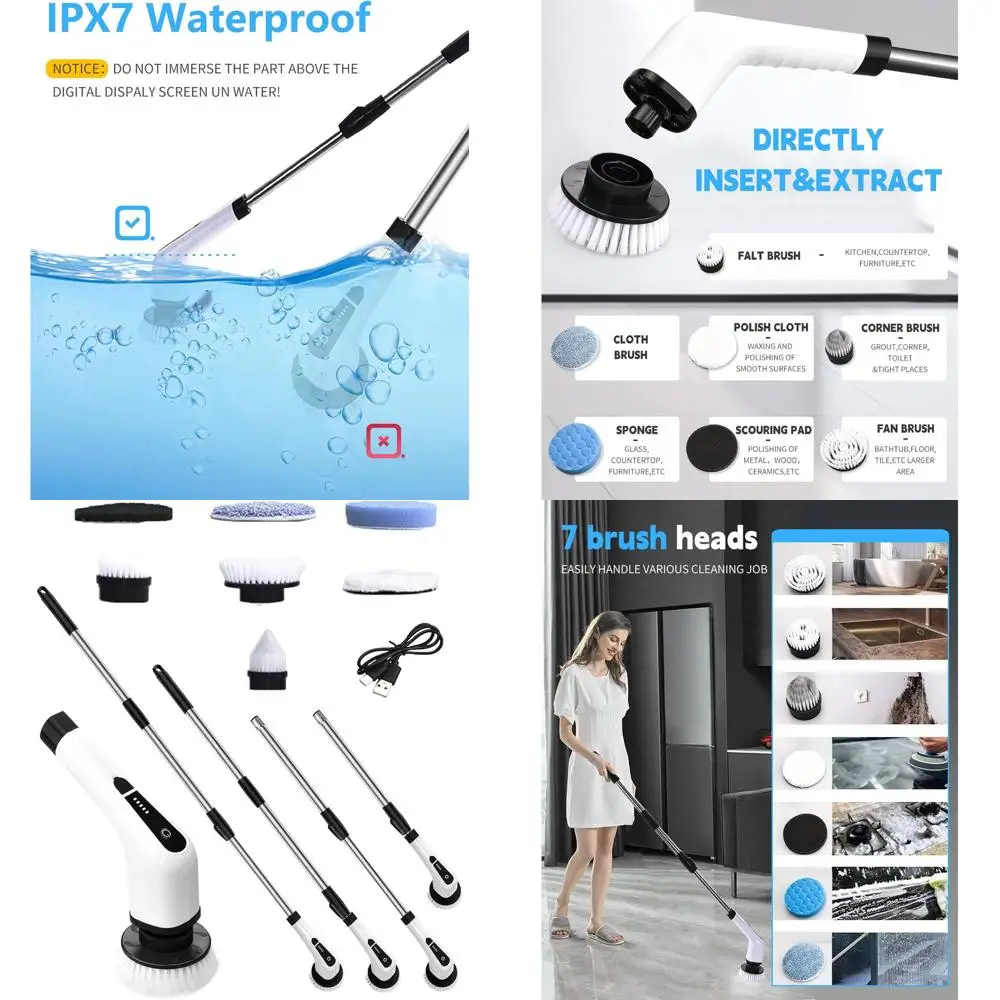 

Беспроводной вращающийся скруббер: мощная щетка для душа с длинной ручкой для чистки плитки, ванны и автомобилей. | Портативный вращающийся очиститель для ванны f